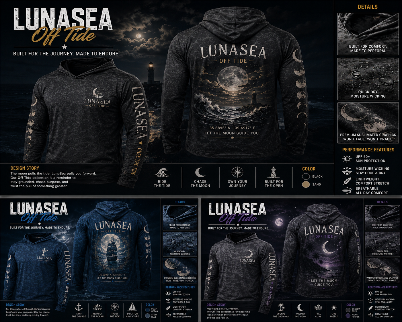 LunaSea Off Tide Performance Hoodie - Black/Blue