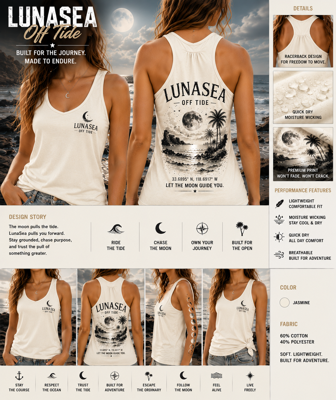 LunaSea Off Tide Racerback Tank - Jasmine Cream